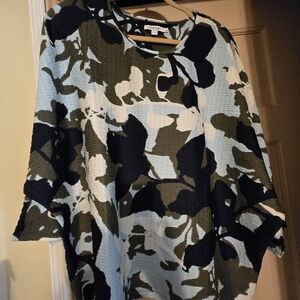 Chico's Black and Blue Camouflage Tunic